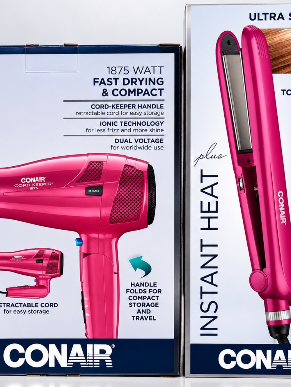 Conair Pink Hair Dryer and Flat Iron Set – Ionic Styling Tools